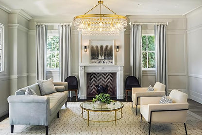 Wellmet 12 Light Large Crystal Chandelier, 38in Brass Gold Round Modern Luxury Raindrop Ceiling Light for Dining Room, Living Room， Bedroom, Kitchen, Entryway, Hallway, Staircase, Foyer