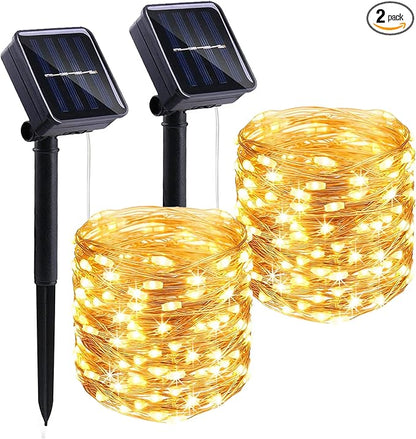 LIGHTOP Solar String Lights Outside Fairy Lights Outdoor Waterproof Copper Wire 2 Pack 33FT 100LED for Garden Decoration Wedding Party Terrace Yard Tree Patio (Warm White)