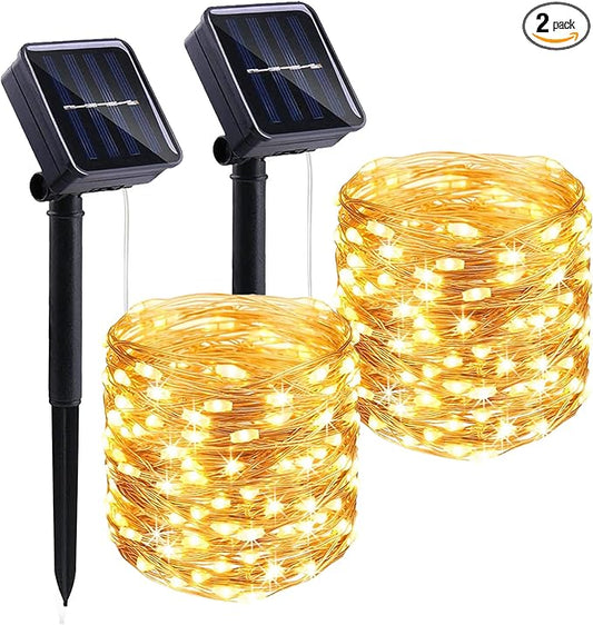 LIGHTOP Solar String Lights Outside Fairy Lights Outdoor Waterproof Copper Wire 2 Pack 33FT 100LED for Garden Decoration Wedding Party Terrace Yard Tree Patio (Warm White)