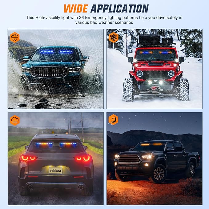 Nilight 162 LED Traffic Advisor Strobe Light Bar 2-in-1 Amber Blue Emergency Warning Hazard Lights with Controller 4 Switchable Color 36 Flash Pattern for Trucks Cars Tow Plow Construction Vehicles
