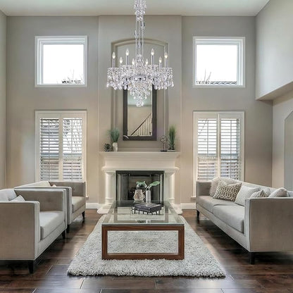 8-Light Crystal Candle Chandelier, Chrome Chandelier for Dining Room, Entryway & Living Room, Adjustable Height, E12 Base