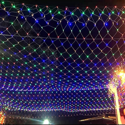 WATERGLIDE Outdoor Christmas Net Lights, 12FT x 5FT 360 LED Mesh String Light with 8 Lighting Modes, Connectable Light for Garden Tree Bushes, Holiday Wedding Party Decorations, Multicolor