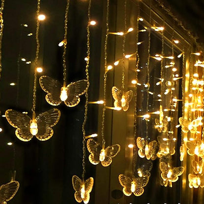 Butterfly Curtain Lights, 13ft 96 LED USB Window Fairy Lights 16 Butterflies 8 Modes Firefly Twinkle Timer String Lights with Remote for Room Bedroom Wall Ceiling Party Wedding Christmas