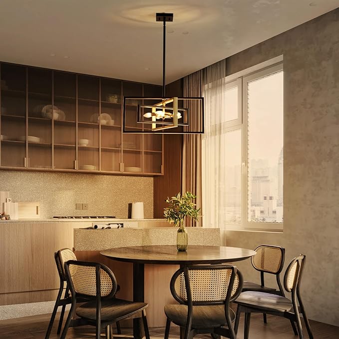 XINGQI 22" Modern 5-Light Black and Gold Geometric Pendant Lighting Fixture Farmhous Chandeliers for Dining Room Bedroom Living Room Kitchen Island Entry Foyer Office