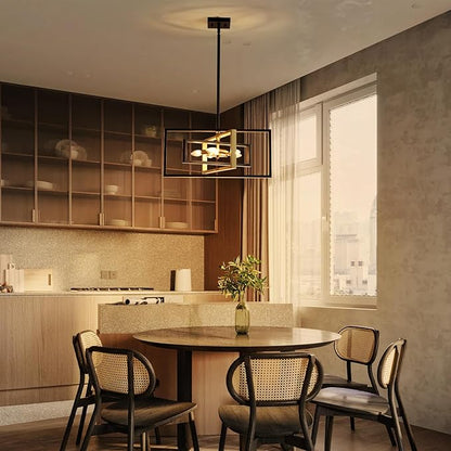 XINGQI 22" Modern 5-Light Black and Gold Geometric Pendant Lighting Fixture Farmhous Chandeliers for Dining Room Bedroom Living Room Kitchen Island Entry Foyer Office