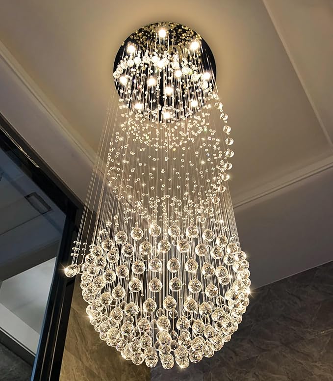 D32'' x H100'' Crystal Chandelier for Entryway High Ceiling Chandeliers Glam Chandelier Modern Large Raindrop Chandeliers LED Dimmable Light Fixtures for Staircaes Foyer Living Room Gold