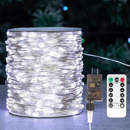 Fairy Lights Plug in,660FT 2000LEDs Waterproof Led String Lights,8 Modes Remote Twinkle Light for Outdoor Indoor Christmas Wedding Birthday Garden Party Decorations,Silver Wire,Cool White