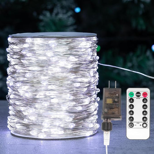 Fairy Lights Plug in,328FT 1000LEDs Waterproof Led String Lights,8 Modes Remote Twinkle Light for Outdoor Indoor Christmas Wedding Birthday Garden Party Decorations,Silver Wire,Cool White