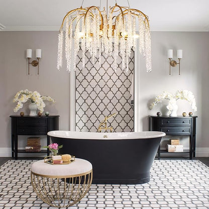 TOCHIC Modern Crystal Chandelier Gold Luxury 8-Lights Chandeliers Light Fixture Round Tree Branch Chandelier for Dining Living Room, Bedroom, Bathroom, Foyer, 31.5" W