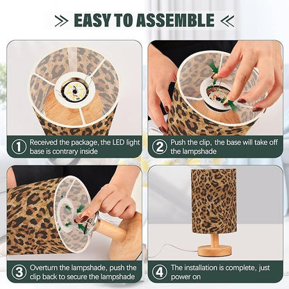 Bedside Table Lamp Leopard Vintage Animal Skin Print Nightstand Lamp with Wood Desk Lamps for Bedroom Living Room Nursery Office Home Decor