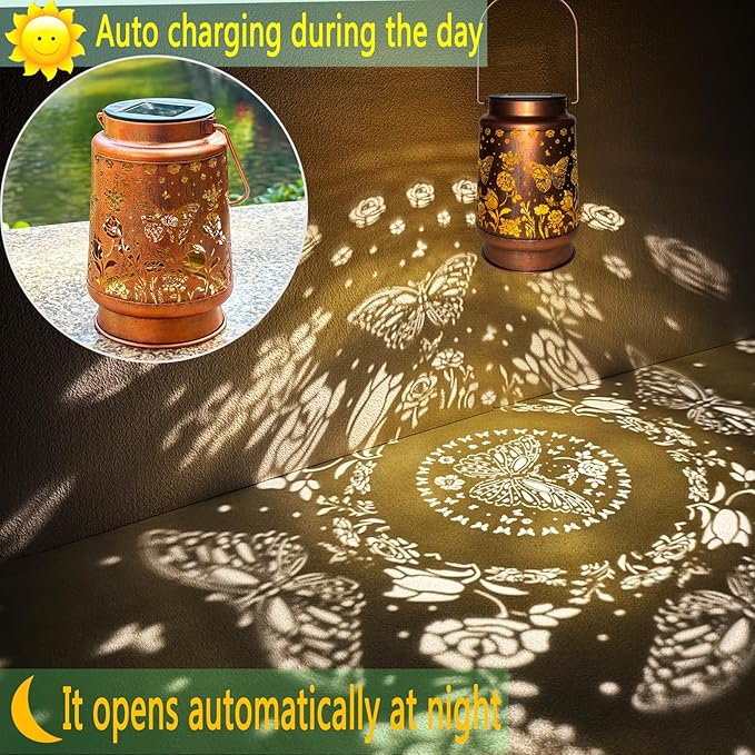 Solar Lanterns Outdoor Waterproof,Mothers Day Gifts,Birthday Gifts for Women Mom Grandma,Garden Decor Metal Hanging Decorative Solar Lights,Gardening Gifts for Yard,Patio, Lawn,Tabletop(Butterfly)