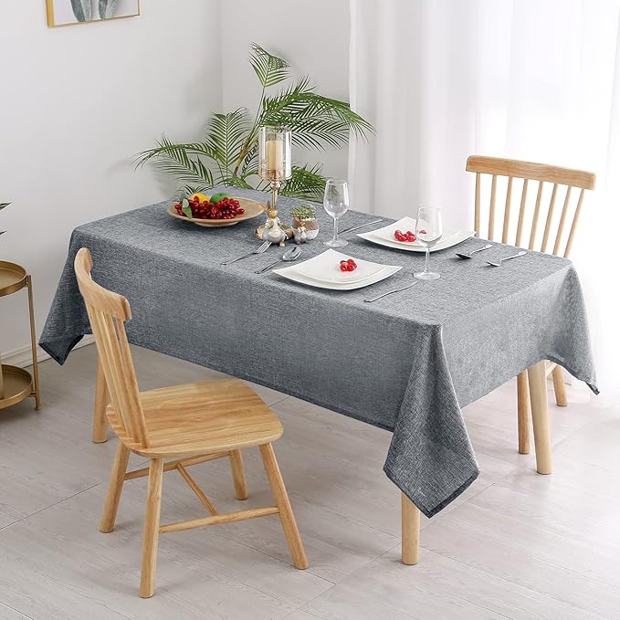 Hiasan Faux Linen Rectangle Tablecloth - Wrinkle and Stain Resistant Washable Table Cloth for Kitchen Dining Room Holiday Table Cover for Party Dinner, Grey, 90 x 132 Inch