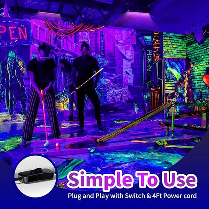 50W LED Black Light, 385nm UV Light Bar with Plug & Switch, IP66 Waterproof Blacklights for Glow Parties, Neon Decor, Halloween, Stage Lighting (4 Packs)