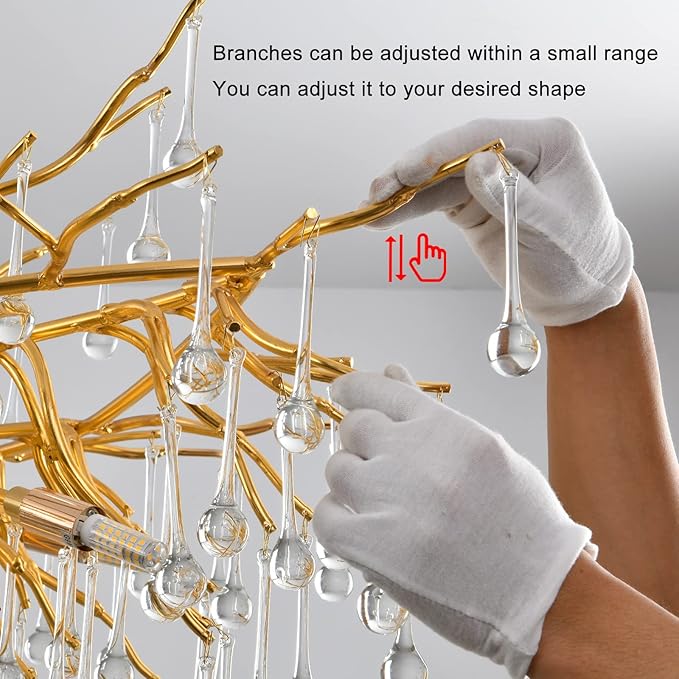 Gold Chandeliers for Dining Room Crystal Tree Branch Chandelier,47.24 Inch Modern Raindrop Chandeliers,Oval Dining Table Chandelier for Living Room,Entryway