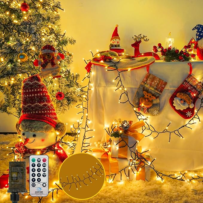 BHCLIGHT 75FT 1500 LED Cluster Christmas Lights, Christmas Tree Lights Outdoor 8 Modes with Timer & Remote, Firecrackers String Lights Waterproof for Garland Party Xmas Decorations, Warm White