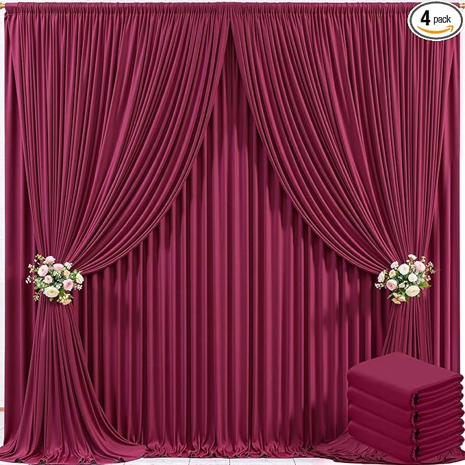 20ft x 10ft Burgundy Backdrop Curtain for Parties Wedding Maroon Wrinkle Free Backdrop Drapes Panels for Birthday Party Bridal Shower Photo Photography Polyester Fabric Background Decoration