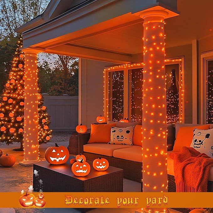 JMEXSUSS 200 LED Orange Fairy Lights Plug in, 8 Modes Halloween Lights Indoor Outdoor with Wheel, 66 ft Remote Control Thanksgiving Light for Halloween Thanksgiving Christmas Party Gift Decor