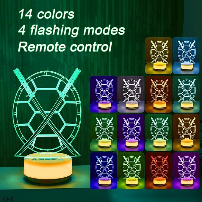 Samurai Sword Night Light Magical Turtle Decorative Light Children's Room Decorative Art, 14 Color Ambient Light, Birthday Gifts for Boys, Fan Gift for Anime