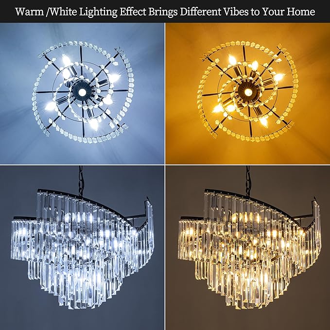 TOCHIC Modern Black Crystal Chandelier for Dining Room, 24" 7-Light Farmhouse Ceiling Light Fixture with Spiral Design, Pendant Light Fixtures for Living Room, Entryway, Foyer, Kitchen Island