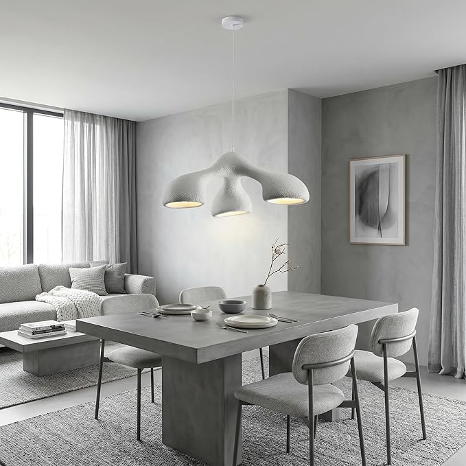 JAYMP 3-Lights Pendant Light Fixture for Dining Room Kitchen Island Restaurant Farmhouse E26 Base Modern Hanging Lamp 1 Pack (Matte White,E Shape, 72cm/28.3in)