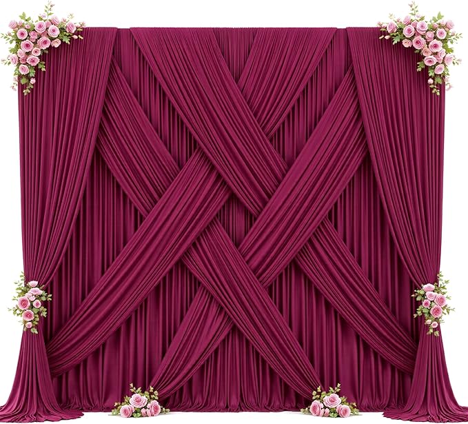 30ft x 10ft Burgundy Backdrop Curtain for Parties Wedding Maroon Wrinkle Free Backdrop Drapes Panels for Birthday Party Bridal Shower Photo Photography Polyester Fabric Background Decoration