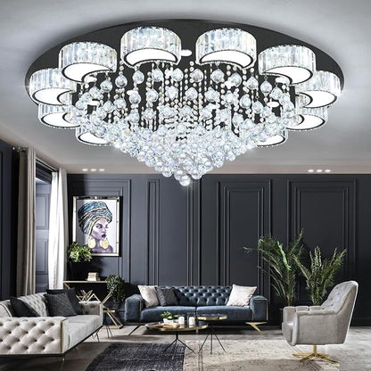 47" Black Modern Crystal Chandeliers for Dining Room LED Dimmable Light Fixtures Flush Mount Light Living Room Bedrooms