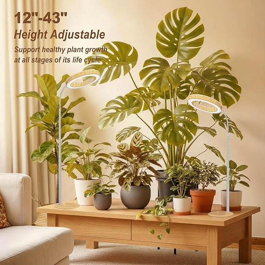 Grow Light for Indoor Plants Full Spectrum, Desk LED Plant Light with Faux Wood Grain, 12"-43" Height Adjustable, Auto On/Off Timer 3/9/12H, 3 Modes 10 Dimmable Levels for Succulents (2, Wood Grain)