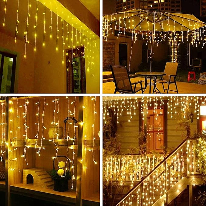 LED Ceiling Icicle Lights, 16.4FT 216 LEDs 8 Modes Twinkle Christmas Hanging Fairy String Curtain Lights for Parties Mall Patio Yard Indoor Outdoor Decoration Warm White, 5M
