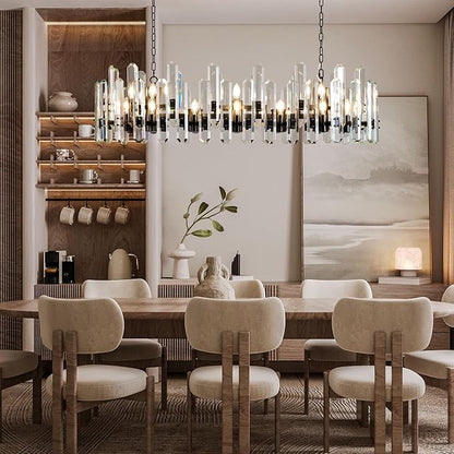 54" Black Rectangular Chandelier, 24-Light Modern Crystal Chandelier for Dining Room, Kitchen Island, Living Room, Luxury K9 Crystal Adjustable Chain Chandelier Light Fixture