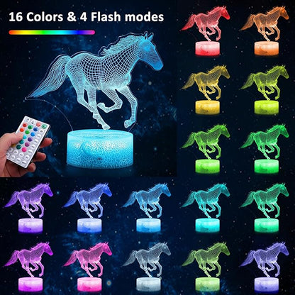 Hoofun Horse Gifts for Girls, 16 Colors Horse 3D Illusion Lamp, Night Light with Timer Remote and Touch Control, Horses Decor for Kids Room, Girls Birthday Gifts
