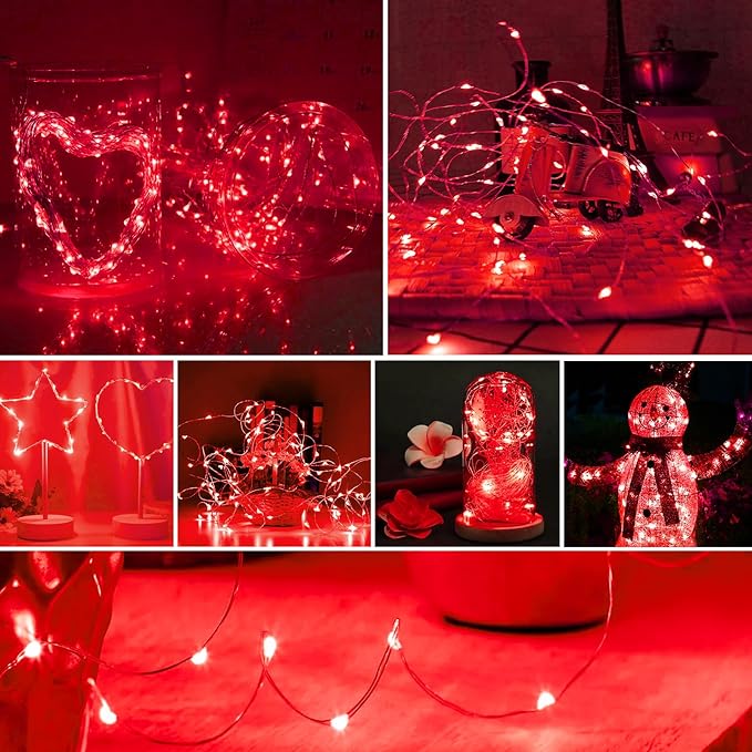 ZGWJ Fairy Lights Battery Operated, 24 Pack Red Mini String Lights 20 LED 7FT Mason Jar Lights 3 Lighting Mode for Bedroom, Halloween, Christmas, Party Indoor and Outdoor Decoration