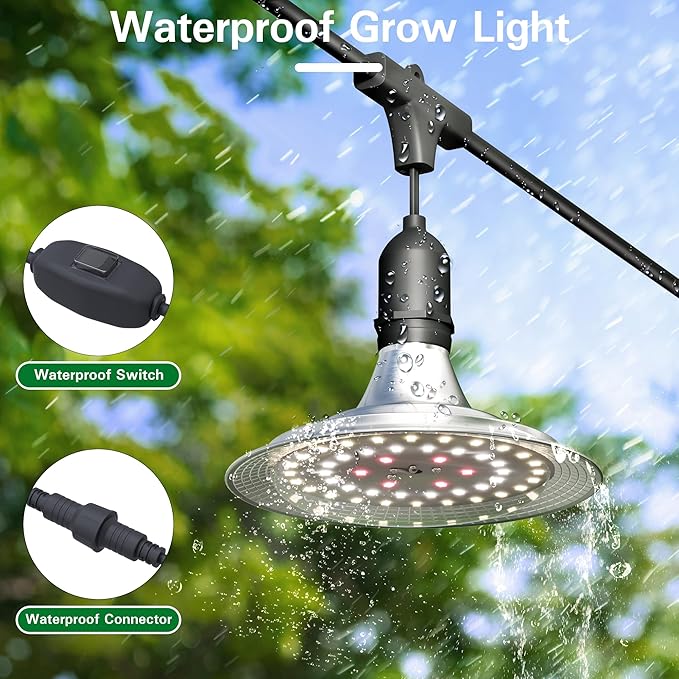 Outdoor Grow Lights with Timer, Full Spectrum Greenhouse Grow Lights with Timer, IP65 Waterproof String Grow Light Outdoor, UL Certified Daisy Chain LED Grow Light, 41FT