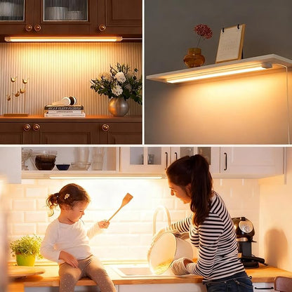 MYPLUS 16 Inch Under Cabinet Lights with Hand Wave, Under Counter Lighting 3000K Warm White,Dimmable,Plug and Play,LED Lights for Kitchen Cabinet, Cupboard, Closet, Desk