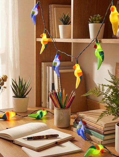 8.5Ft Parrot Outdoor String Lights, LED Tropical Themed Patio Lights with 10 Multicolor Birds Lights, Plug in Hanging Fairy String Lights for Backyard Summer Camp Window Decor Gift