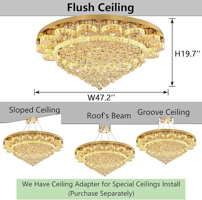 HAIXIANG Modern Chandelier Living Room Light Large Luxury Chandeliers for High Ceiling Foyer Entryway Lights Dimmable 110W LEDs Crystal Gold Lighting Fixtures