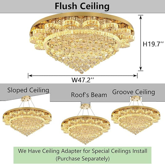 HAIXIANG Modern Chandelier Living Room Light Large Luxury Chandeliers for High Ceiling Foyer Entryway Lights Dimmable 110W LEDs Crystal Gold Lighting Fixtures