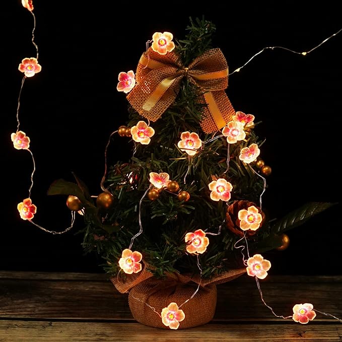 Cherry Blossom String Light, 13ft 40 LED Fairy Lights Pink Cherry Flower Battery Operated with Timer 8 Modes Lighting Indoor Decorative String Lights for Bedroom Wedding Party Decor