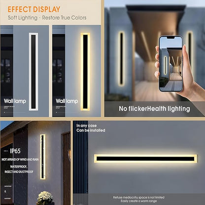 2Pack 71inch Long Outdoor Modern LED Wall Light,55W Waterproof IP65 Warm White 110V led Wall Mount Lighting Fixture Rectangular Black Wall Lights Elegant Frosted White Acrylic Anti Rust