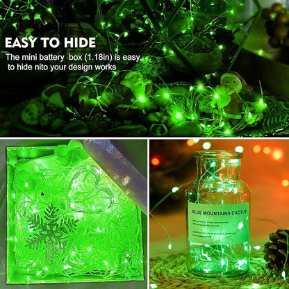 AIKEI 100 Pack LED Fairy Lights Battery Operated, 3 Modes Mini String Lights Waterproof 7 Feet 20 Led Firefly Starry Lighting for Birthday Wedding Party Bedroom Halloween Christmas Decoration Green