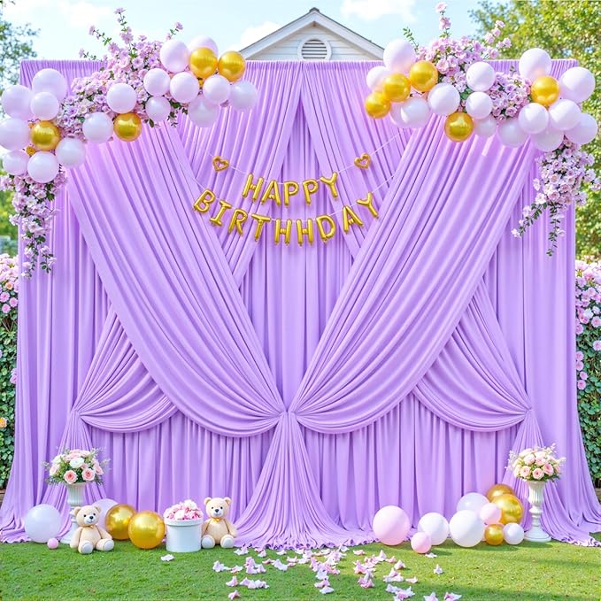 10x10 Lavender Backdrop Curtain for Parties Wedding Wrinkle Free Light Purple Photo Curtains Backdrop Drapes Fabric Decoration for Baby Shower Photoshoot 5ft x 10ft,2 Panels