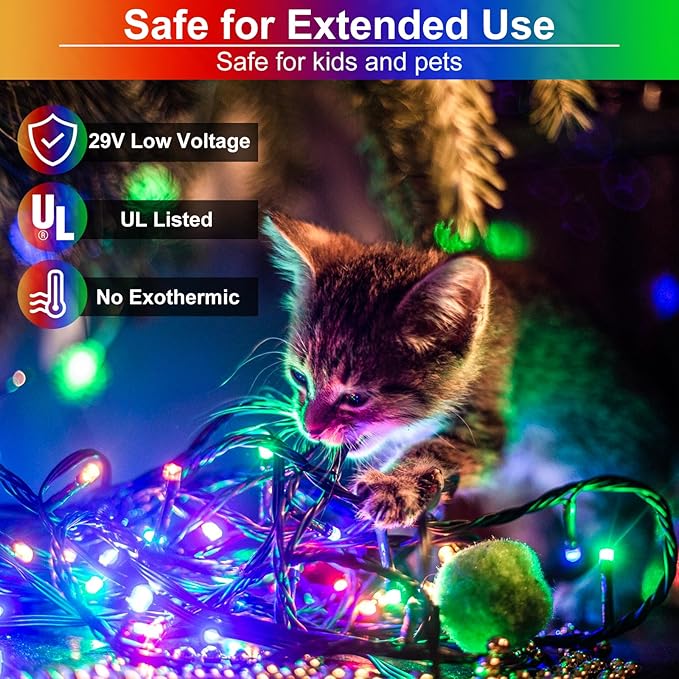 Multicolor Christmas Lights Outdoor, 66FT 200 LED String Lights for Outside Waterproof with 8 Modes, Plug in Connectable Fairy Twinkle Light for Indoor Room Patio Yard Party Holiday Decorations