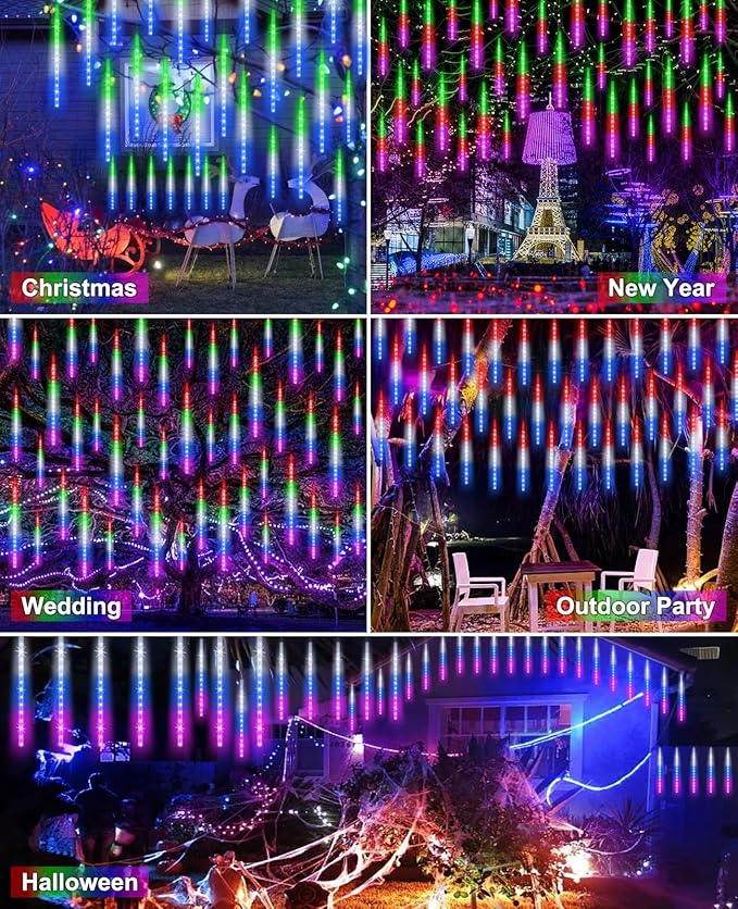 EAGWELL Christmas Meteor Shower Lights, 20 in 20 Tube Automatic Changing Cascading Rain Lights with 12 Modes, Waterproof Outdoor Xmas Decor for House, Yard, Wedding, Party