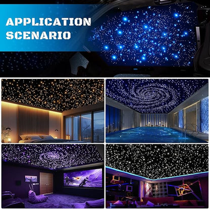 Fiber Optic Car Starlight Headliner Kit, Twinkle & Sound Activated RGBW 16W 200pcs*0.03in*6.5ft Fiber Strands Car Star Roof Lights with APP& Remote Controlled, Ceiling Star Lights for Home/Car Decor