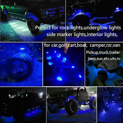 10 Pcs Blue LED Rock Strip Lights,Wheel Well Underglow Lighting Kits,Car Rock Lights Exterior Side Marker Lights for Wrangler Truck Golf Cart RV RV SUV Offroad