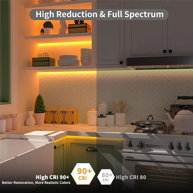 PAUTIX COB LED Strip Light,Amber LED Strip Lights 2000K,DC24V Dimmable 20ft/6.1m High Lumen Tape Light Kit for Cabinet,Painting,Bedroom,Kitchen,with RF Remote Timer Function