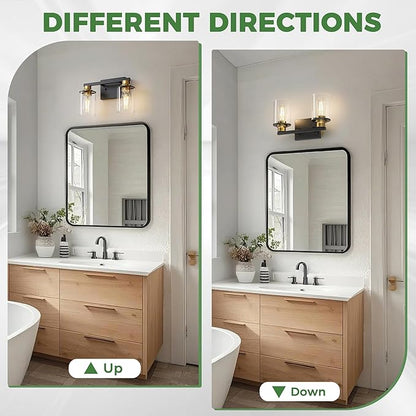 DORESshop Bathroom Light Fixtures, 2-Light Black and Gold Bathroom Lights Over Mirror with Clear Glass Shade, Vanity Lights for Hallway Bedroom Living Room, ETL Listed