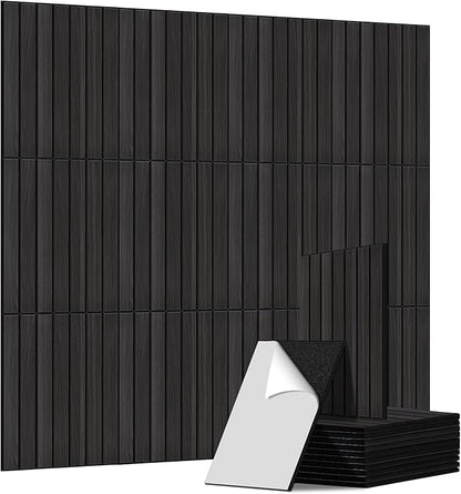 PVC Acoustic Wood Wall Panels, 12 Pack 11.8 x 15.7 x 0.35 Inch Sound Proofing Panels, 100% Polyester Fiber Noise Canceling Panels for Home, Office, Studio,Theater, Rustic Walnut