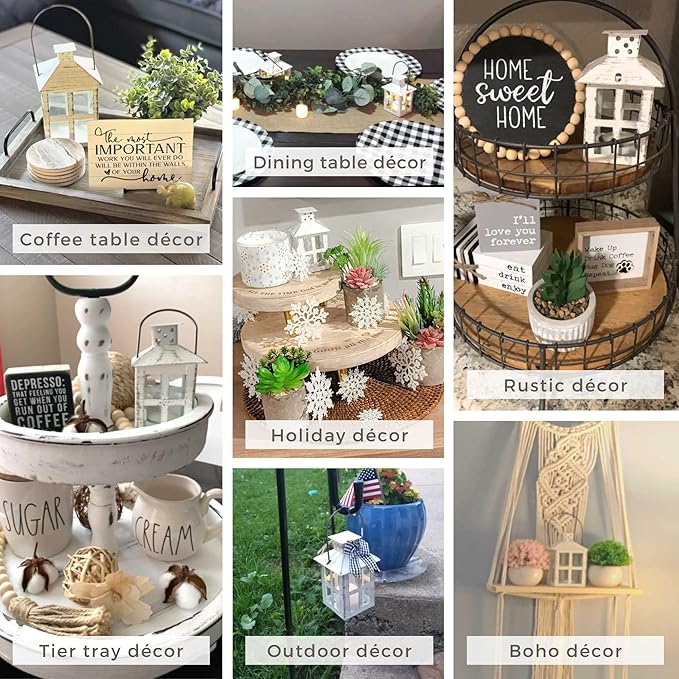Kate Aspen Rustic Farmhouse Decor White Candle Holder Lantern Decorative (7.5 Inch), Wedding Decoration, Centerpiece Table Decorations, Home Decor, Shelf Decor