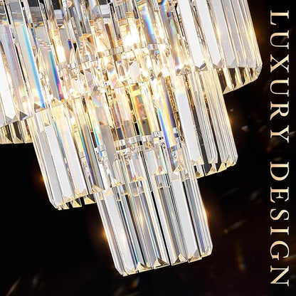 CATINER Modern Chrome Crystal Chandeliers 16" Small Pendant Light Luxury 3 Tiers 6-Light K9 Crystal Ceiling Pendant Round Light Fixture for Dining Room Entryway Kitchen Bedroom Closet
