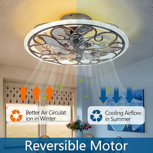 Rustic Caged Ceiling Fan with Lights Remote Control, Retro Industrial Ceiling Fan with Light for Kitchen Bedroom Living Room